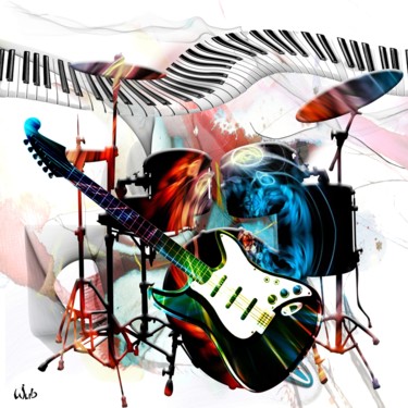 Digital Arts titled "Abstraction musicale" by Wub, Original Artwork, Digital Painting Mounted on Aluminium