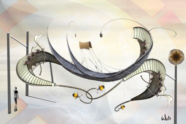 Цифровое искусство под названием "Gondoles" - Wub, Подлинное произведение искусства, Цифровая живопись Установлен на Алюминий