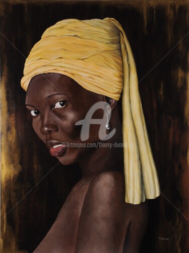 Peinture intitulée "Jeune femme a la bo…" par Thierry Durand, Œuvre d'art originale, Acrylique Monté sur Châssis en bois