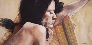 Pintura titulada "femme a la plage" por Thierry Durand, Obra de arte original, Acrílico Montado en Bastidor de camilla de ma…
