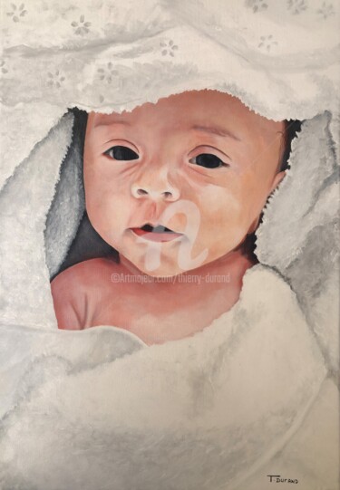 Pintura titulada "Bébé sort du bain" por Thierry Durand, Obra de arte original, Acrílico Montado en Bastidor de camilla de m…
