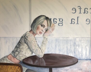 Картина под названием "Le café de la gare" - Thierry Durand, Подлинное произведение искусства, Акрил Установлен на Деревянна…