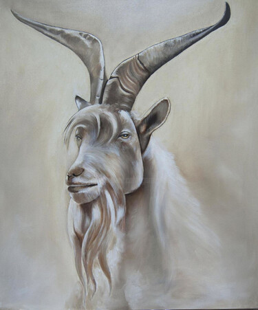 Painting titled "Ragnar le bouc pleu…" by Thierry Garnier-Lafond, Original Artwork, Oil Mounted on Wood Stretcher frame