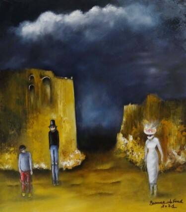 Painting titled "UN NID DANS LA TETE" by Thierry Garnier-Lafond, Original Artwork, Oil Mounted on Wood Stretcher frame