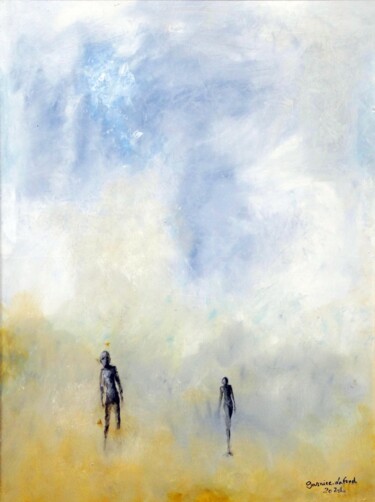 Painting titled "Retrouvailles" by Thierry Garnier-Lafond, Original Artwork, Oil Mounted on Wood Stretcher frame