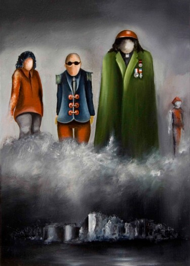 Painting titled "LE MANTEAU VERT" by Thierry Garnier-Lafond, Original Artwork, Oil Mounted on Wood Stretcher frame