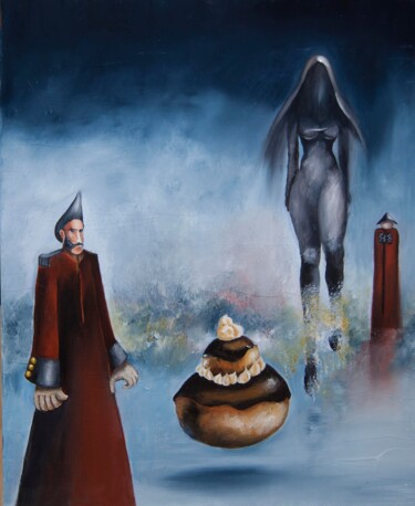 Painting titled "LE MANQUE RELIGIEUSE" by Thierry Garnier-Lafond, Original Artwork, Oil Mounted on Wood Stretcher frame