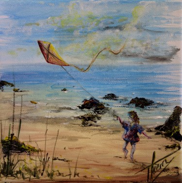 Peinture intitulée "le cerf-volant" par Thierry Godefroid, Œuvre d'art originale, Huile