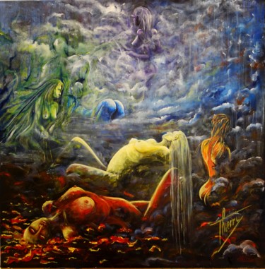 Peinture intitulée "les sirènes de dant…" par Thierry Godefroid, Œuvre d'art originale, Huile