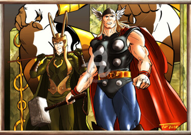 Drawing titled "Thor & Loki" by Thierry Goulard, Original Artwork, Digital Photography