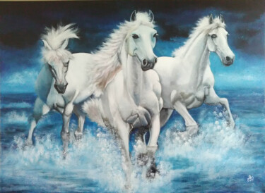Painting titled "Chevaux sauvages" by Thierry Graine, Original Artwork, Acrylic