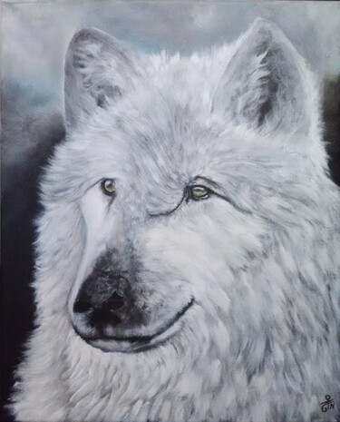 Malerei mit dem Titel "Vieux loup blanc" von Thierry Graine, Original-Kunstwerk, Acryl