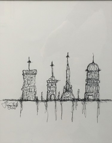 Drawing titled "Série des tours" by Thierry Guilbert, Original Artwork, Ink
