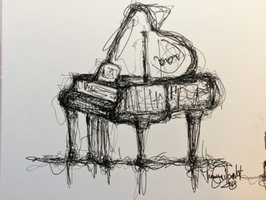 Tekening getiteld "Piano" door Thierry Guilbert, Origineel Kunstwerk, Inkt