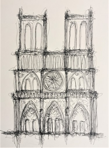 Tekening getiteld "Notre Dame" door Thierry Guilbert, Origineel Kunstwerk, Anders