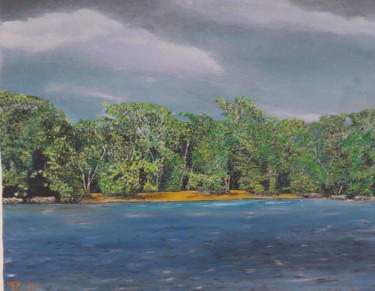 Peinture intitulée "une plage tranquille" par John Des Îles, Œuvre d'art originale, Huile