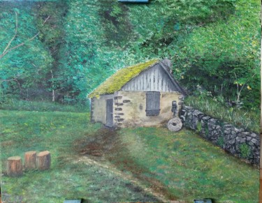 Malerei mit dem Titel "cabane au Doubs" von John Des Îles, Original-Kunstwerk, Öl