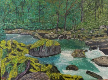 Malerei mit dem Titel "La rivière d'Eli" von John Des Îles, Original-Kunstwerk, Öl