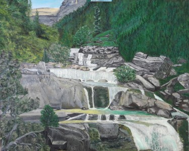 Pintura titulada "Vallée des Cascades" por John Des Îles, Obra de arte original, Oleo