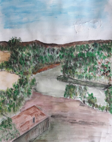 Malerei mit dem Titel "Sauveterre en Bearn" von John Des Îles, Original-Kunstwerk, Aquarell