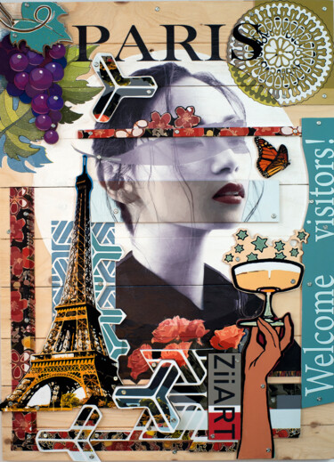 Collages intitolato "Paris" da Thierry Legrand (ziiart), Opera d'arte originale, Acrilico Montato su Pannello di legno