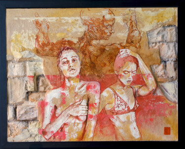 Painting titled "The sisters" by Thierry Legrand (ziiart), Original Artwork, Acrylic Mounted on Wood Panel