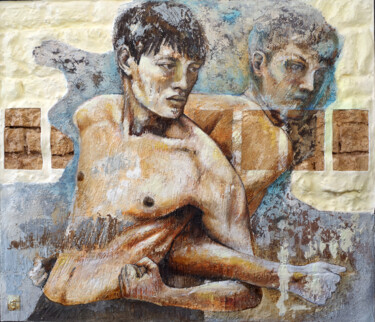 Painting titled "Male core to core" by Thierry Legrand (ziiart), Original Artwork, Acrylic Mounted on Wood Panel