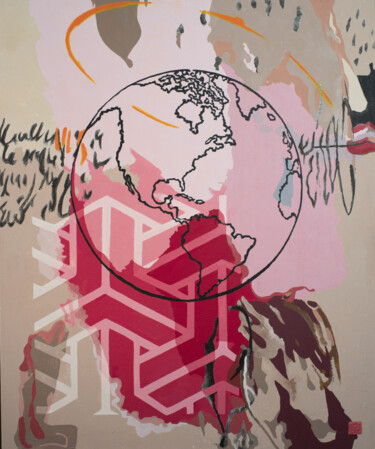 Malarstwo zatytułowany „Le globe abstrait” autorstwa Thierry Legrand (ziiart), Oryginalna praca, Akryl Zamontowany na Drewni…