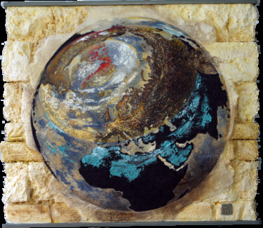 Скульптура под названием "Planet earth two" - Thierry Legrand (ziiart), Подлинное произведение искусства, Дерево