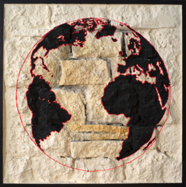 雕塑 标题为“The earth drawn on…” 由Thierry Legrand (ziiart), 原创艺术品, 树脂 安装在木板上