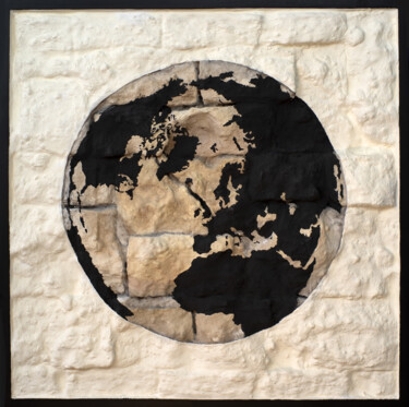 Sculpture titled "Earth in black and…" by Thierry Legrand (ziiart), Original Artwork, Resin Mounted on Wood Panel