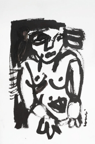 Drawing titled ""Femme nue"" by Thierry Loulé, Original Artwork, Ink