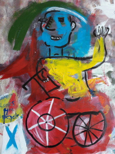 Peinture intitulée "Jim loves his bicyc…" par Thierry Marcel Blatt, Œuvre d'art originale, Acrylique