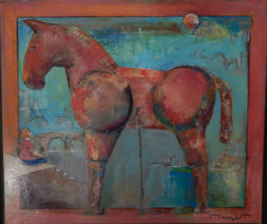 Painting titled "cheval rouge 1" by Thierry Merget, Original Artwork, Acrylic Mounted on Wood Stretcher frame