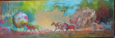 Painting titled "Cheval liberté 6" by Thierry Merget, Original Artwork, Acrylic Mounted on Wood Stretcher frame