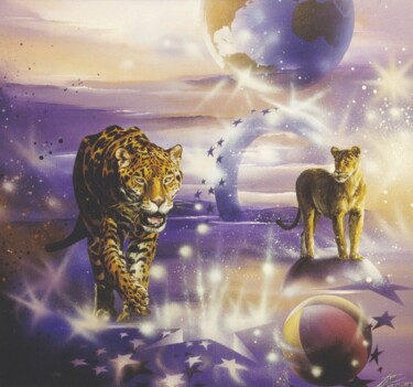 Painting titled ""MONDE LEOPARD"" by Thierry Mordant, Original Artwork, Acrylic