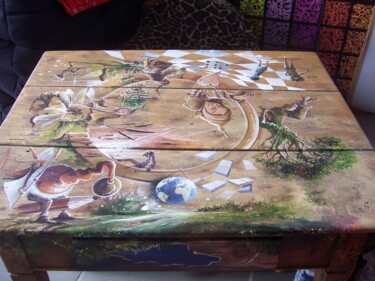 Pintura titulada "TABLE BASSE "MONDE…" por Thierry Mordant, Obra de arte original, Acrílico
