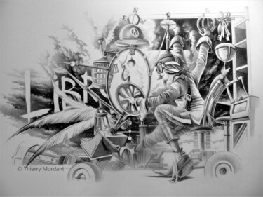 Drawing titled "Back to Future" by Thierry Mordant, Original Artwork, Pencil