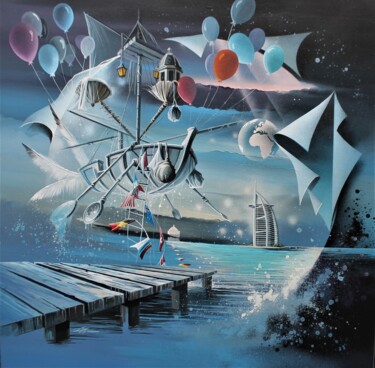 Painting titled "Voyage Fantastique…" by Thierry Mordant, Original Artwork, Acrylic Mounted on Wood Stretcher frame