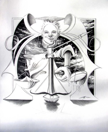 Zeichnungen mit dem Titel "Zodiaque "Balance E…" von Thierry Mordant, Original-Kunstwerk, Bleistift