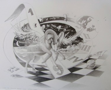 Dibujo titulada "Zodiaque "le Belier…" por Thierry Mordant, Obra de arte original, Lápiz