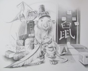 Drawing titled "Zodiaque du Rat" by Thierry Mordant, Original Artwork, Pencil