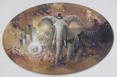 Painting titled "Elephant Ascq" by Thierry Mordant, Original Artwork, Acrylic Mounted on Wood Stretcher frame