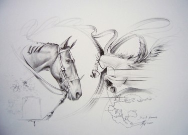 Drawing titled "Chevaux Duo & Harmo…" by Thierry Mordant, Original Artwork, Pencil