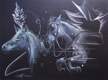 Drawing titled "Chevaux Black & Whi…" by Thierry Mordant, Original Artwork, Pencil