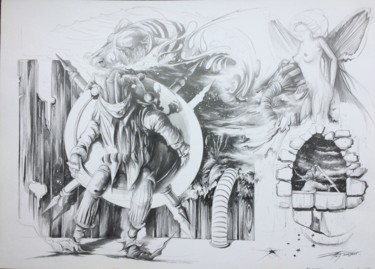 Drawing titled "Hommage Eau Monde" by Thierry Mordant, Original Artwork, Pencil