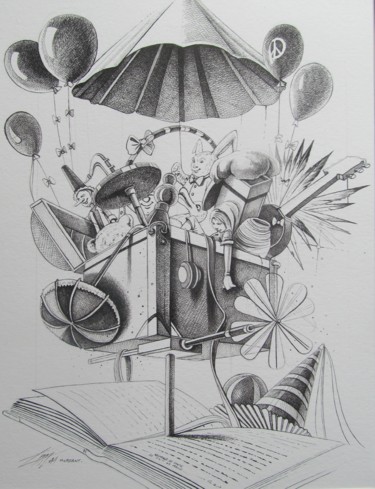 Drawing titled ""Le conte se fait l…" by Thierry Mordant, Original Artwork, Ink