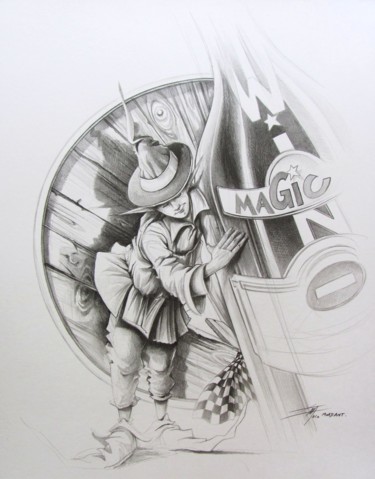 Drawing titled "Wine & Magic" by Thierry Mordant, Original Artwork, Pencil