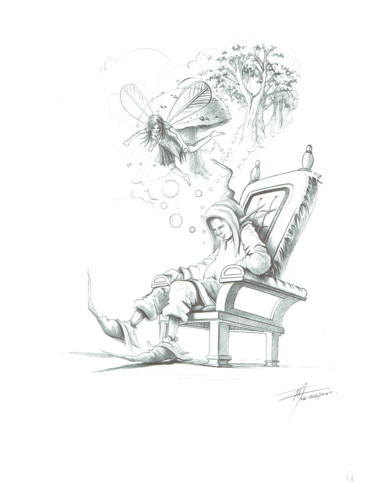 Disegno intitolato "Illustration Publié…" da Thierry Mordant, Opera d'arte originale, Biro