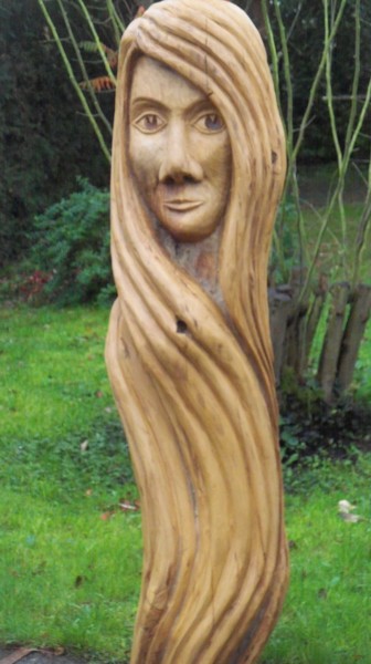 Sculpture titled "woodspirit femme" by Thierry Moulin, Original Artwork, Wood